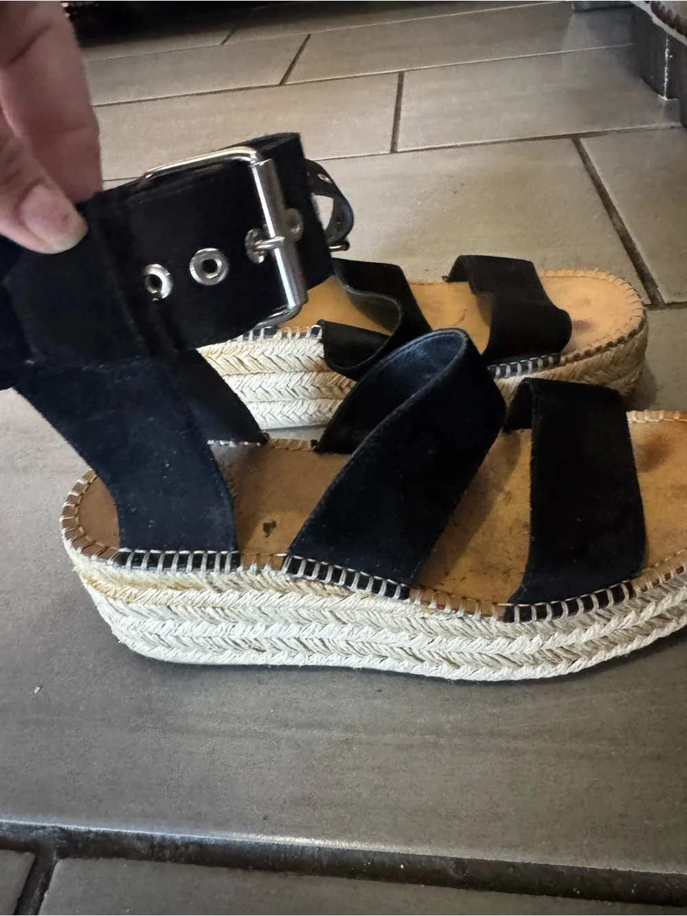 rag & bone Black Suede Platform Espadrille Sandals - Women